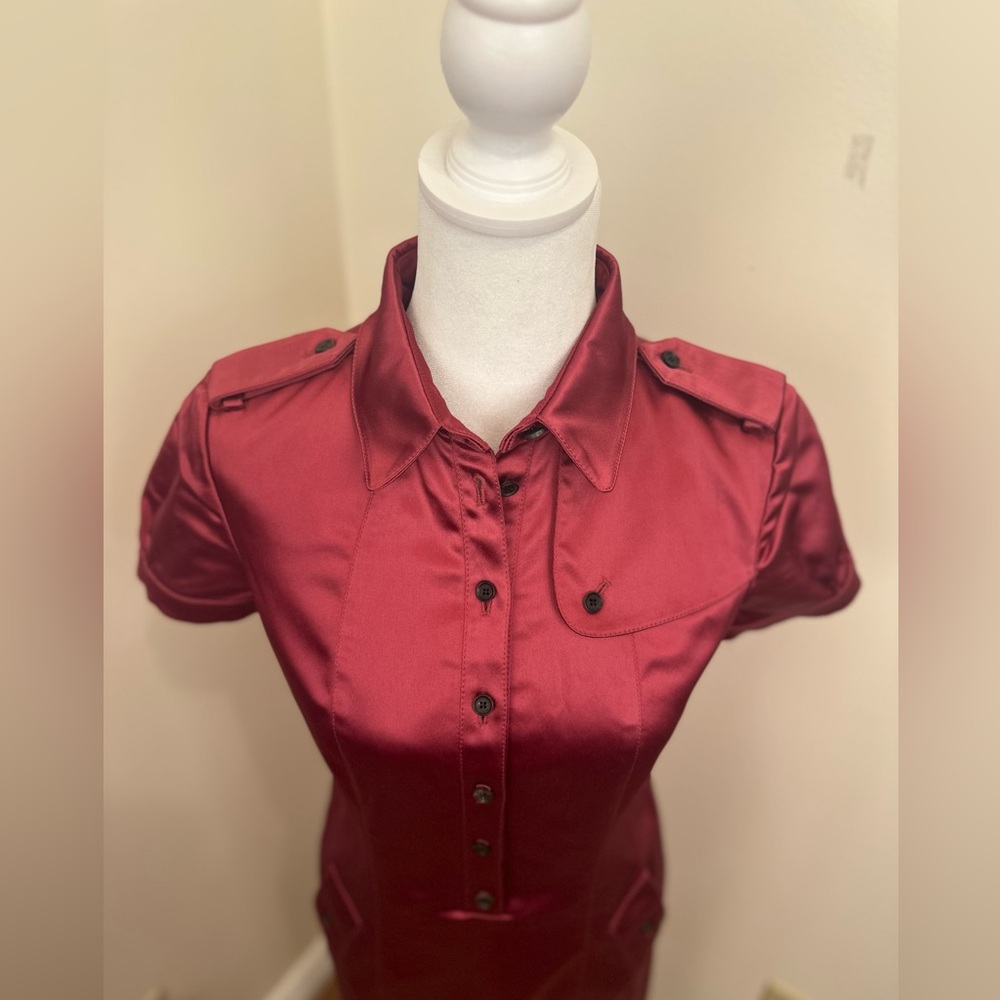 Burberry Burgundy Satin Midi Dress - Picture 2 of 15